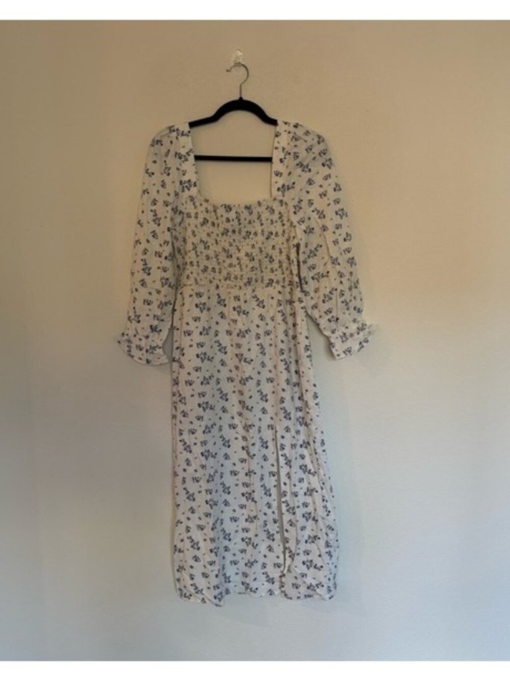 House of Harlow 1960 Linen Blend Smocked Bodice Floral Midi Dress NWT - Picture 2 of 9